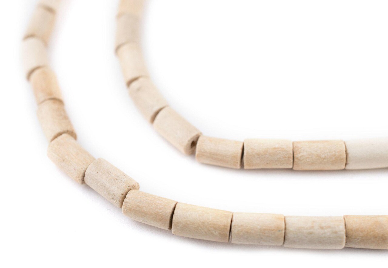 The Bead Chest Cream Tube Natural Wood Beads (7x5mm): Organic Eco-Friendly Wooden Bead Strand for DIY Jewelry, Crafts, Necklace and Bracelet Making